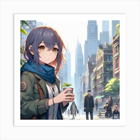 Anime Girl In The City Art Print