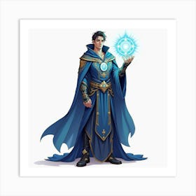 Elegant Sorcerer With A Glowing Amulet, Watercolor 1 Art Print