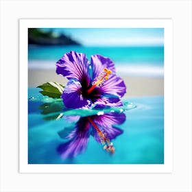 Blue Sea and Purple Hibiscus Flower in the Sun Art Print