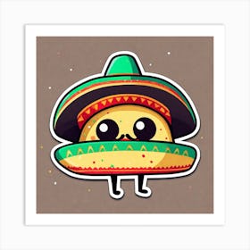 Mexican Taco With Mexican Sombrero Sticker 2d Cute Fantasy Dreamy Vector Illustration 2d Flat (32) Art Print