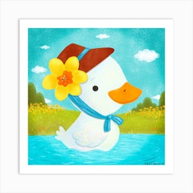 Spring Miss Duck Square Art Print