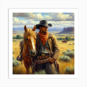 Cowboy And Horse Art Print