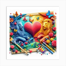 Lions And Butterflies Art Print