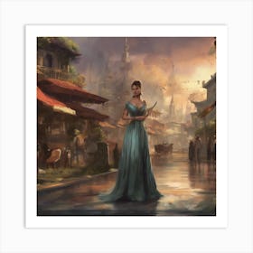 Girl In A Blue Dress Art Print