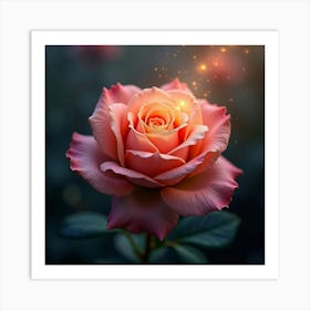 A Dreamy Rose With Petals Of Flowing, Celestial Fire Blooming In A Surreal Garden 1 Art Print