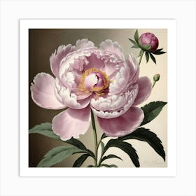 Pink Peony flower plants painting art print Art Print