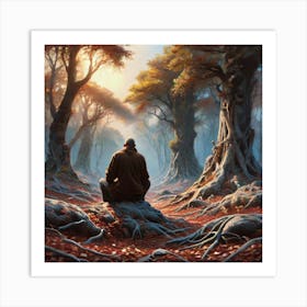 Meditating Man In The Forest Art Print