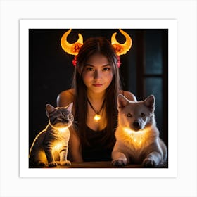 Dark Magic Glowing Beast Master Girl 1 Art Print