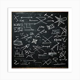 Black Chalk On A School Blackboard Capturing A Dynamic Blend Of Abstract Shapes And Realistic Objec (5) Art Print