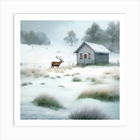 Deer In The Snow 21 Art Print