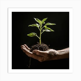 Hand Holding A Plant Art Print