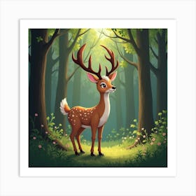 A Graceful White Tailed Deer Standing In The Forest 1 Art Print