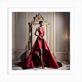 Woman In A Red Gown Art Print