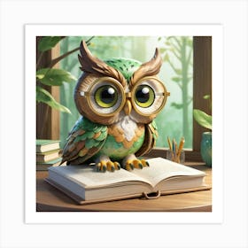 Owl Reading Book 1 Art Print