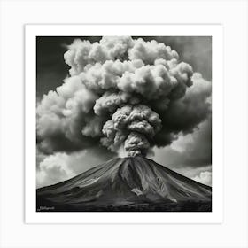 Black And White Photograph Of A Volcano Art Print