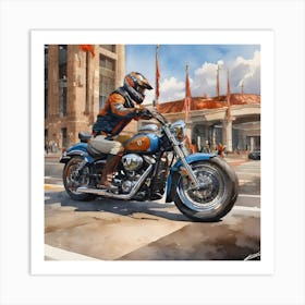 A Painting of A Man Riding A Motorcycle Art Print