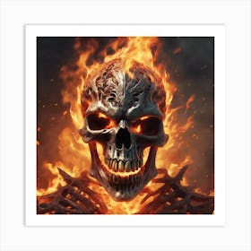 Skull In Flames Art Print