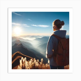 Woman Hiking In The Mountains Art Print