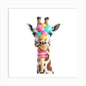 Giraffe With Ice Cream Cone Art Print