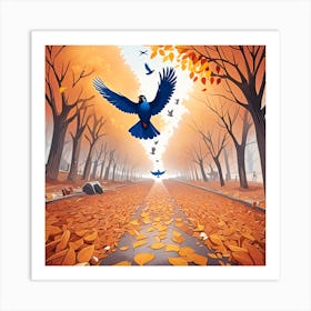 Autumn Background With Birds Art Print