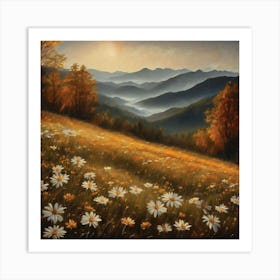 Daisies In The Mountains Appalachian Mountains Nature, Autumn Antique. Art Print