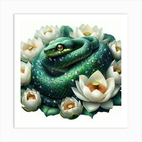 Snake On Lotus 1 Art Print