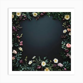 Floral Frame On A Black Background 5 Art Print