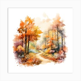 Watercolor Autumn Forest Path 3 Art Print