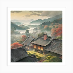 Firefly Rustic Rooftop Japanese Vintage Village Landscape 16191 Art Print