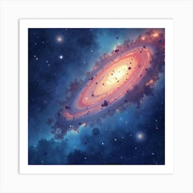 Radiant Watercolor Space Scene With Star Clusters 1 Art Print