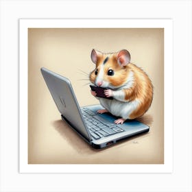 Hamster On Laptop 2 Art Print