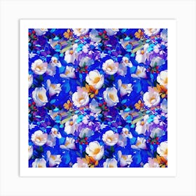 White Flowers on Cobalt Blue Art Print