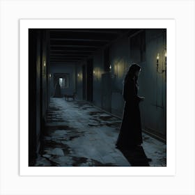 Woman In A Dark Hallway Art Print