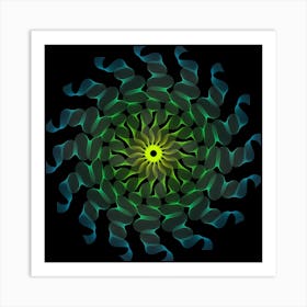 Fractal Flower Abstract Ribbon Green Blue Hues Art Print