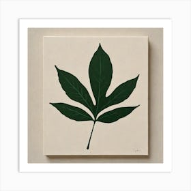 Minimal Acrylic Painting A Solitary Leaf In Made By Acrylic Dark Green With Simple Clean Lines On A Art Print