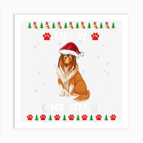 Shetland Sheepdog Christmas Santa Hat Dog Lover Ugly Sweater Art Print