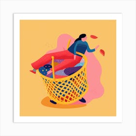 Woman In Shopping Basket Art Print