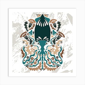 squid folk art Norwegian style Art Print