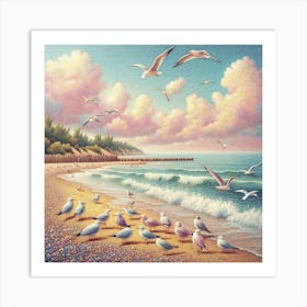 Seashore and seagulls 2 Art Print