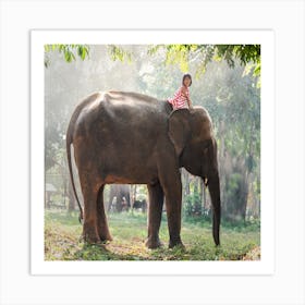 Little Girl Riding Elephant Art Print