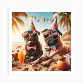 Pugs On The Beach Art Print