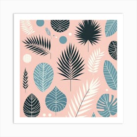 Scandinavian style, Palm leaves of different shapes on a pastel pink background 3 Art Print