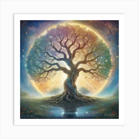 Mystical Serenity Celestial Tree Artwork Capturing The 3 Art Print