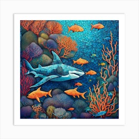 Sharks And Corals Art Print