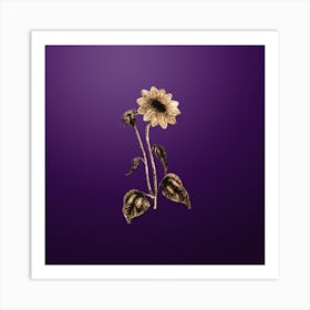 Gold Botanical Trumpet Stalked Sunflower on Royal Purple n.2067 Art Print
