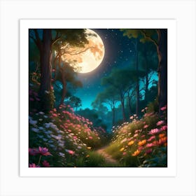 Full Moon In The Forest Art Print