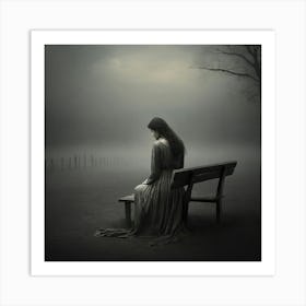 Lonely Woman Sitting On A Bench Art print Art Print