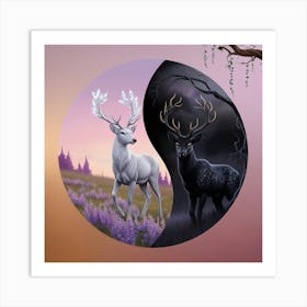 Yin Yang Deer 1 Art Print