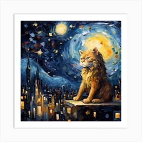 Cat At Night Art Print