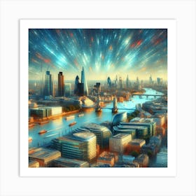 City skyline of london, pulsating quasar style, oil painting style 3 Art Print